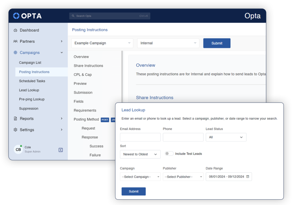 Lead capture software allowing lead posts from web forms